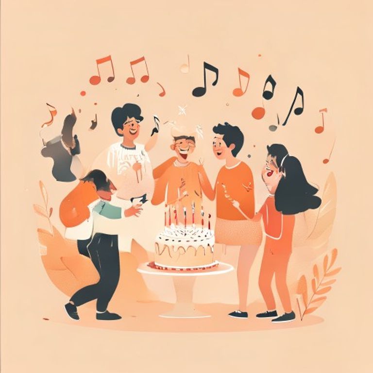Friends singing together around a birthday cake