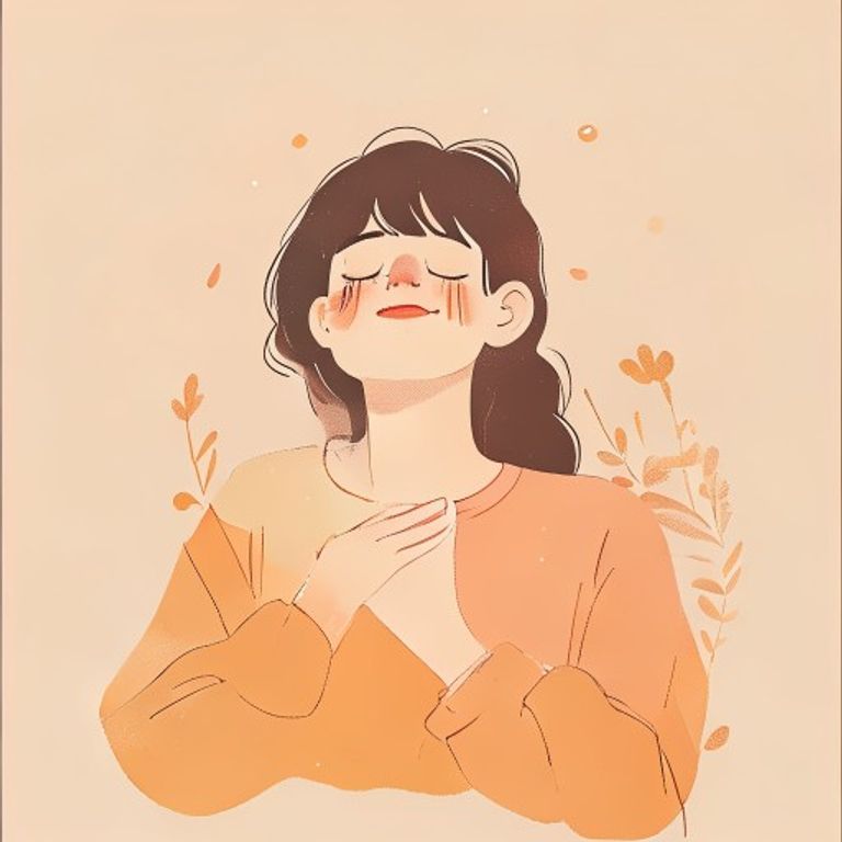 A person moved to happy tears, hand on heart, listening